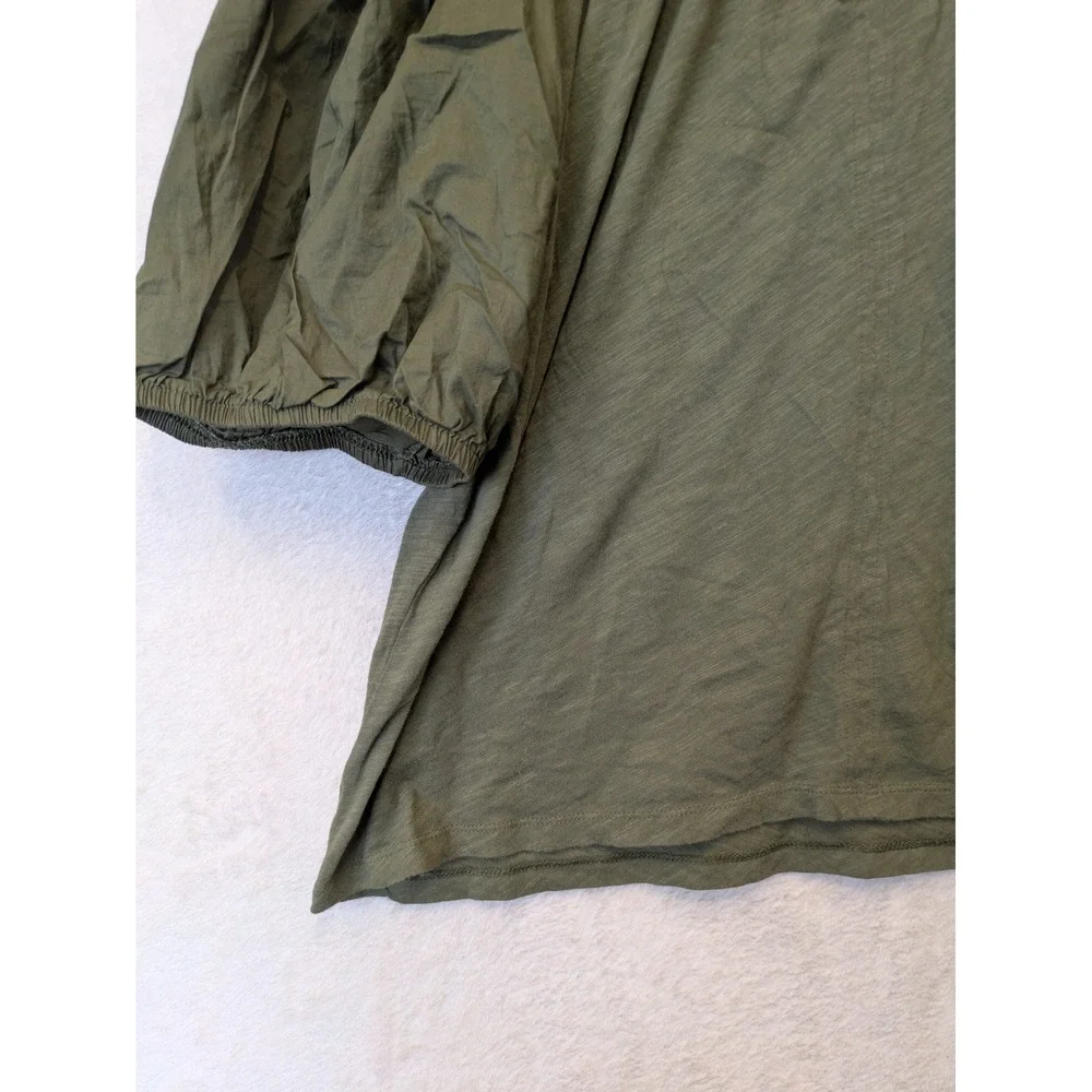 Old Navy Blouse Women's XL Olive‎ Green Puff Sleeve Keyhole Button Relaxed Fit